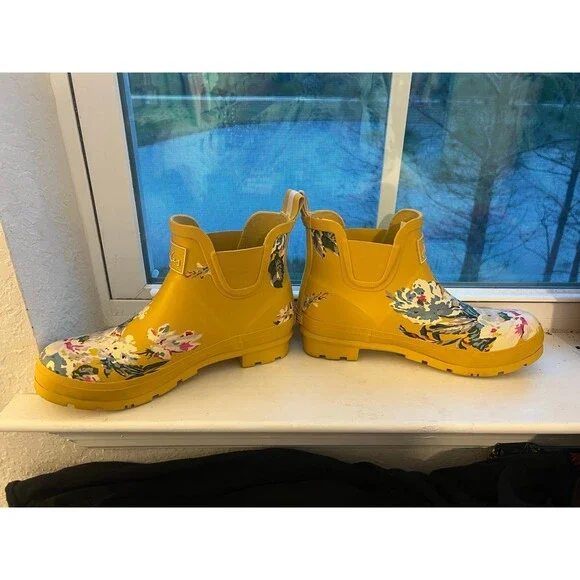 Joules Wellibob Women’s Rain Boots in Yellow Floral Design Size US 9 EU 40/41 - Picture 4 of 12